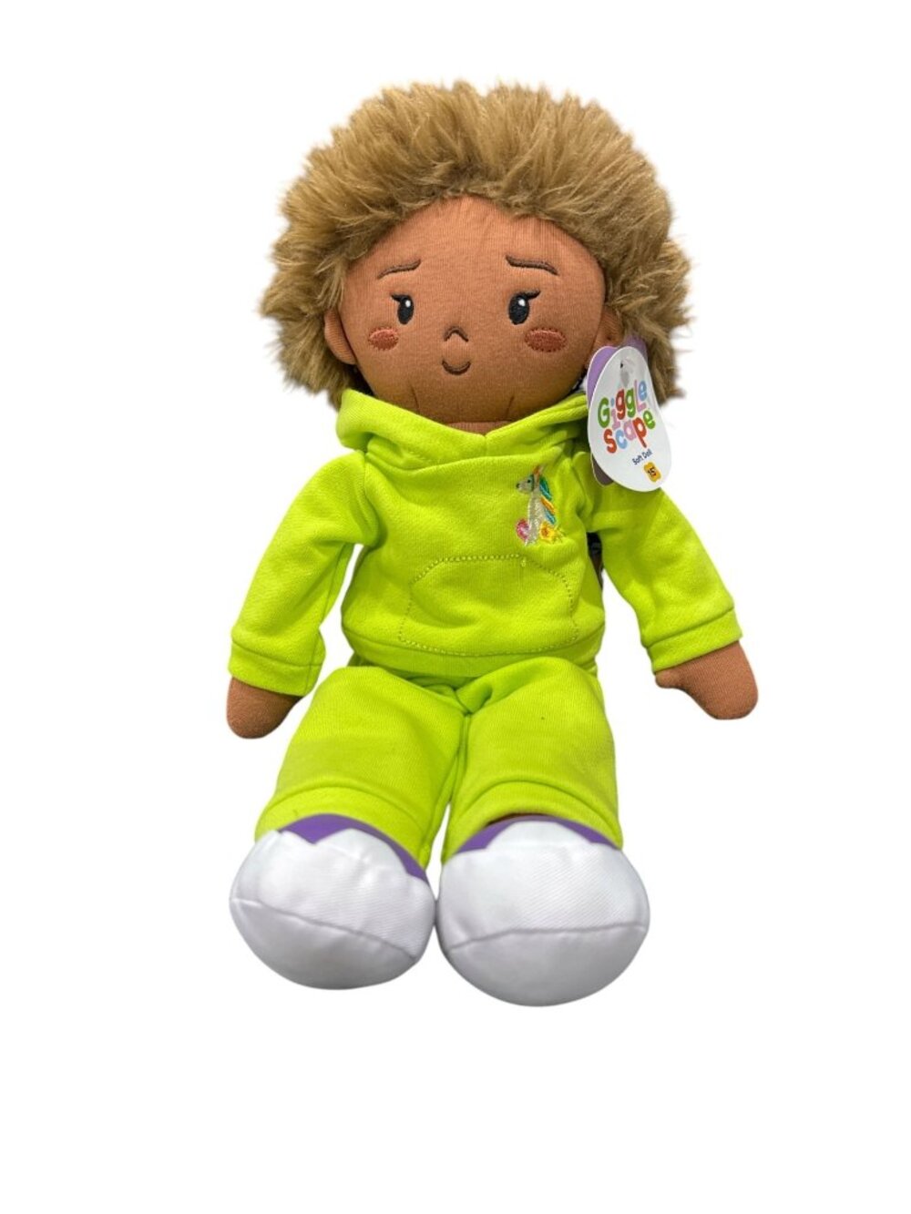 Giggle Scape 15" Soft Plush Doll In Lime Green Outfit With Purple Shoes